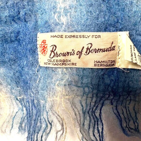 Vintage Scottish Mohair / Wool Light Blue Plaid Scarf Shawl--Browns of Bermuda - Picture 7 of 8